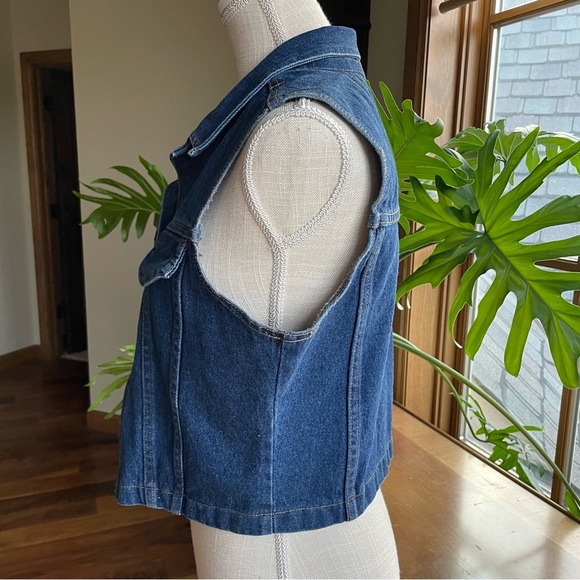 Vintage Blue Medium Wash Denim Western Cotton Open Front Vest size Medium - Picture 2 of 12